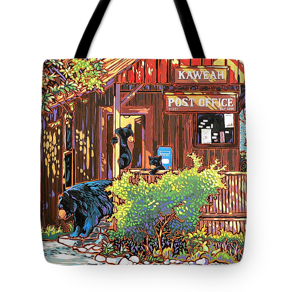 Bear Tote Bag featuring the painting Bear Post by Nadi Spencer