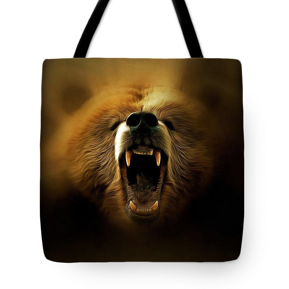 Bear Roar Tote Bag featuring the digital art Bear Roar by Lilia D