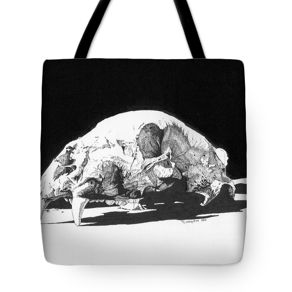 Bear Tote Bag featuring the drawing Bear Skull by Timothy Livingston