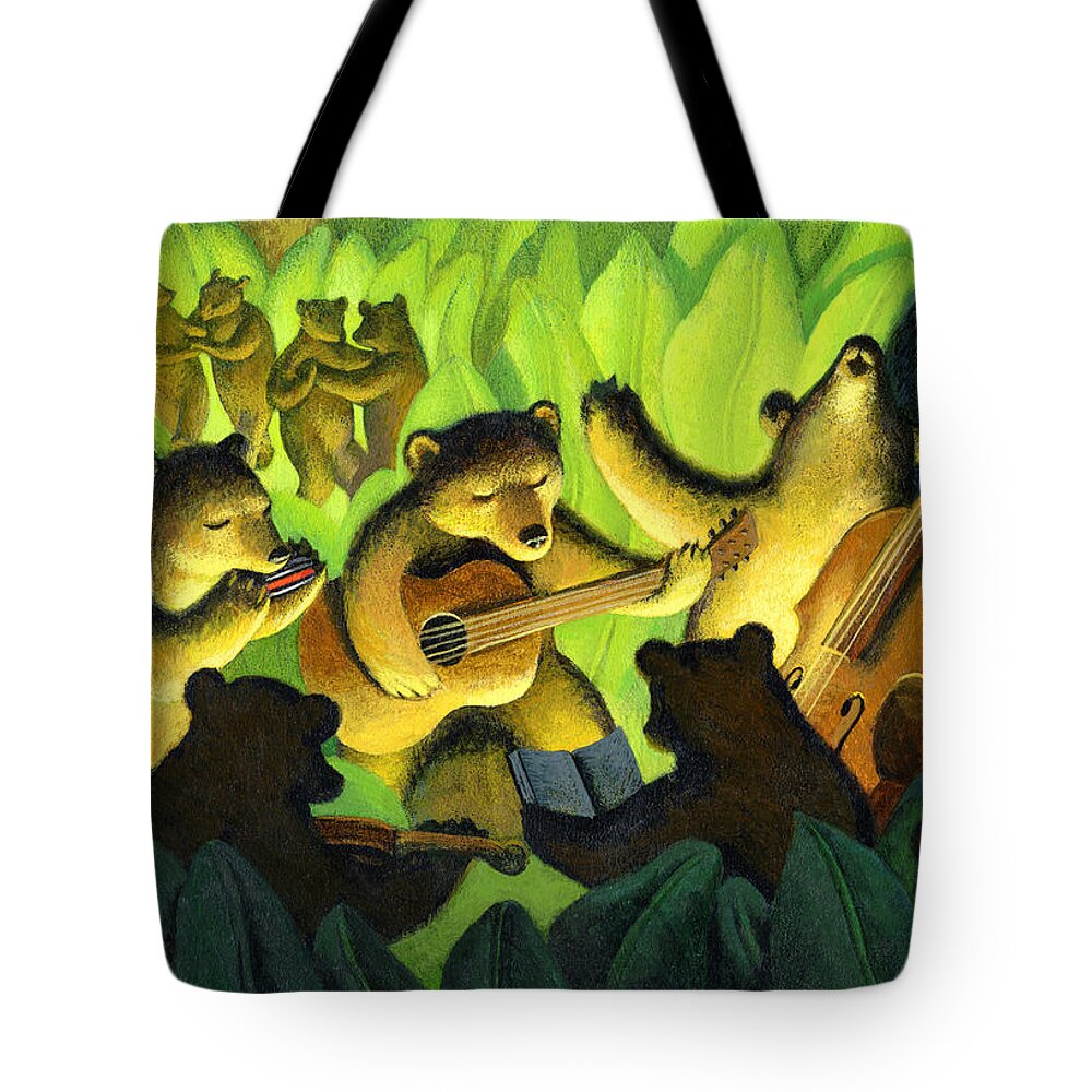 Bears Tote Bag featuring the painting Bear Song by Chris Miles