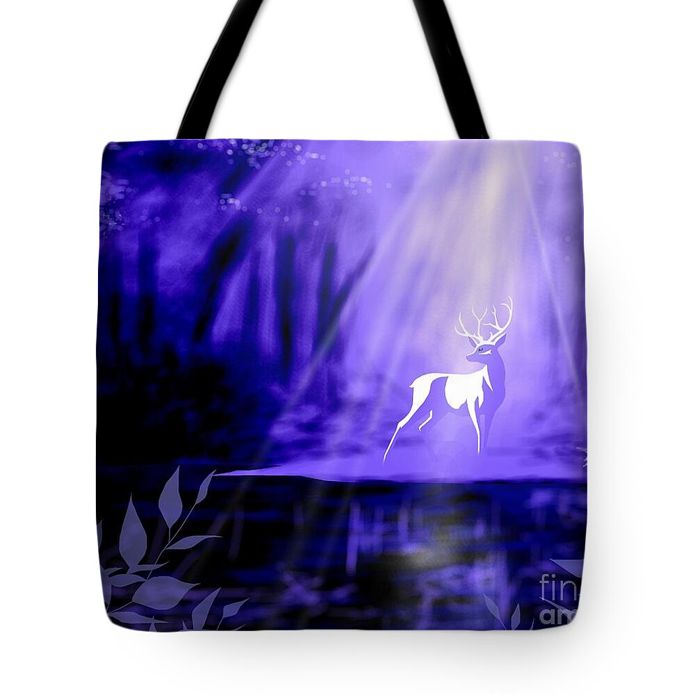 White Stag Tote Bag featuring the digital art Bearer of Wishes by Alice Chen