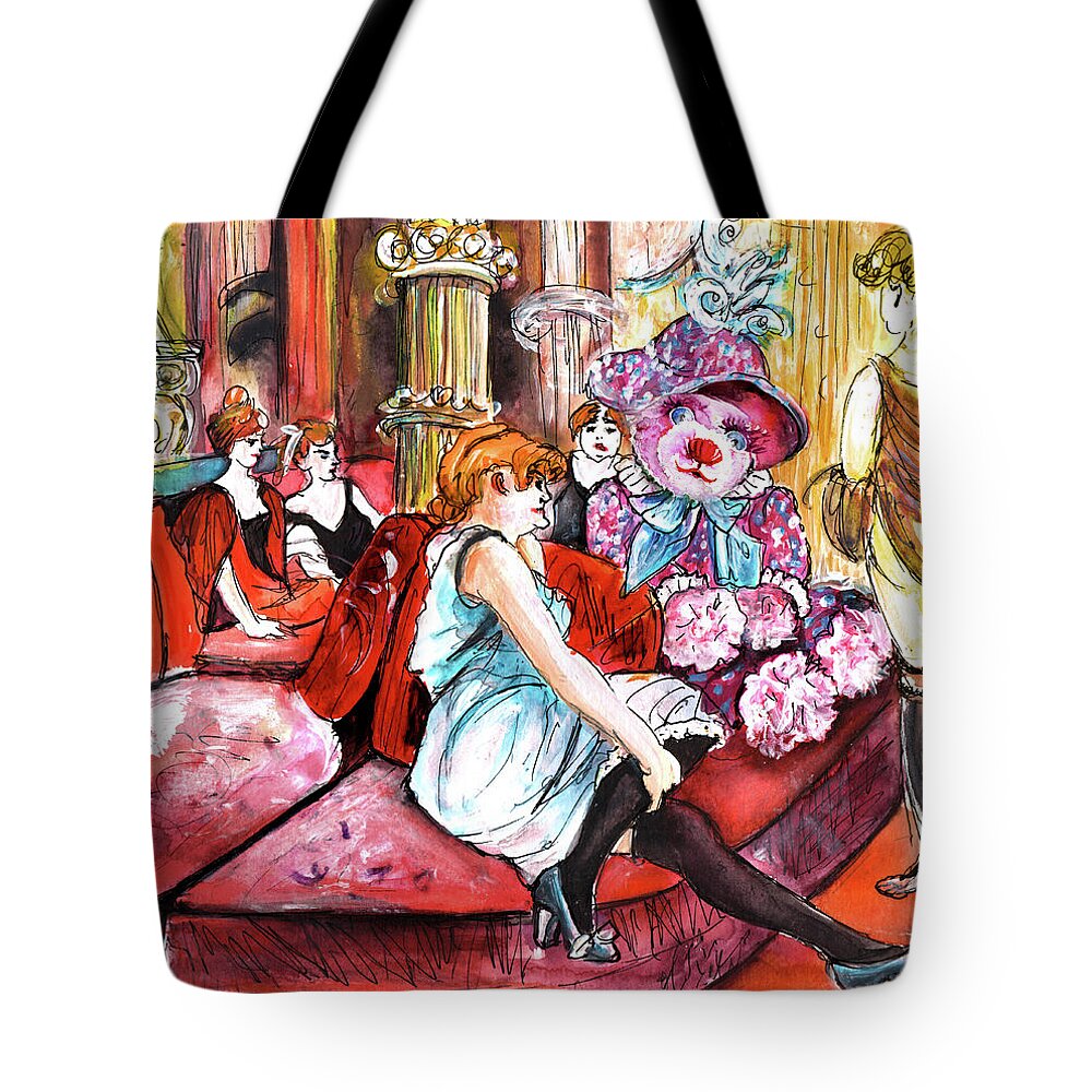 Truffle Mcfurry Tote Bag featuring the painting Bearnadette In The Salon Rue Des Moulins In Paris by Miki De Goodaboom
