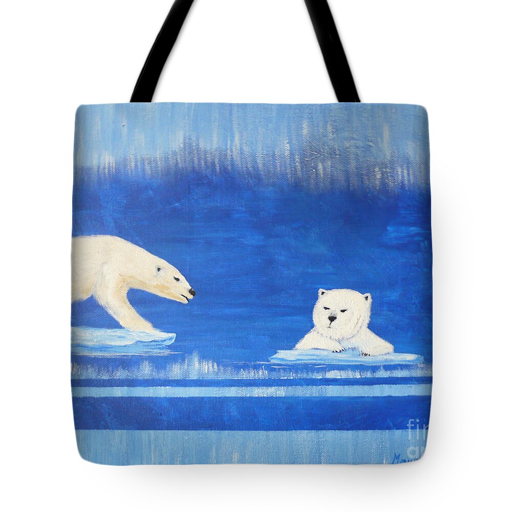 Polar Bear Tote Bag featuring the painting Bears In Global Warming by Monika Shepherdson