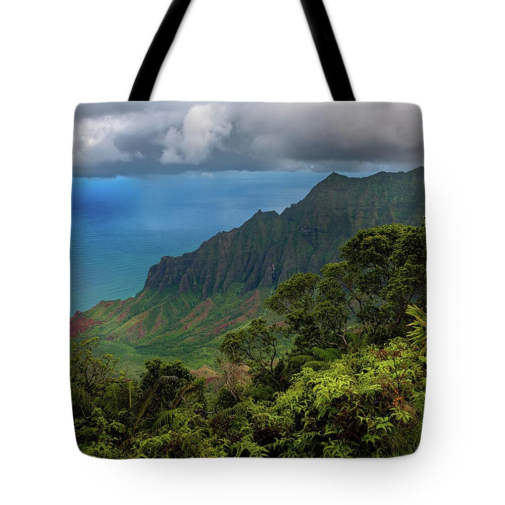 Garden Island Tote Bag featuring the photograph Beautiful and Illusive Kalalau Valley by John Hight