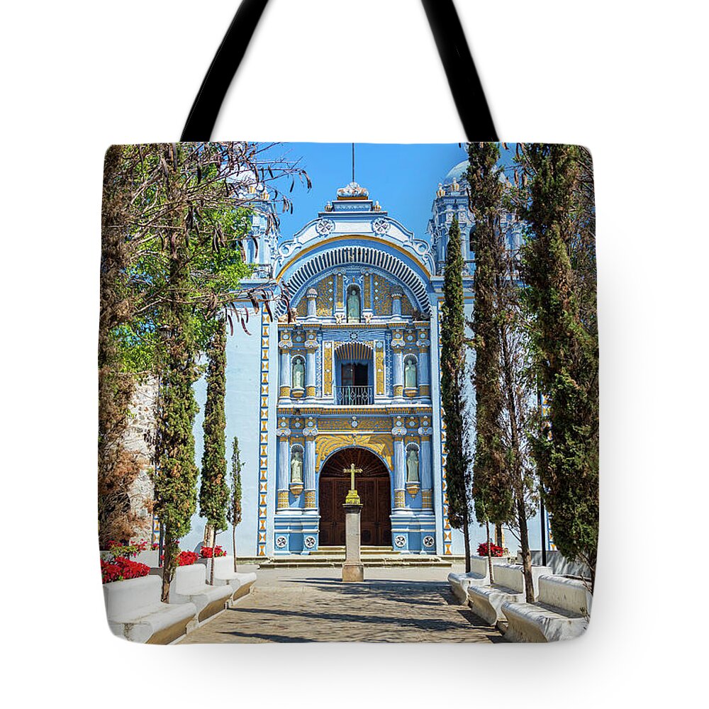 Mexico Tote Bag featuring the photograph Beautiful Blue Church by Jess Kraft