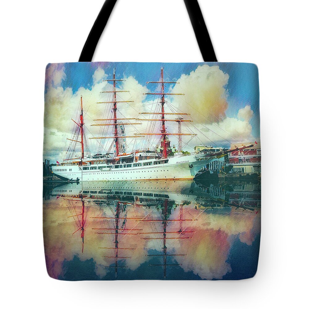 Boats Tote Bag featuring the photograph Beautiful Nautical Morning at Sunrise Painting by Debra and Dave Vanderlaan