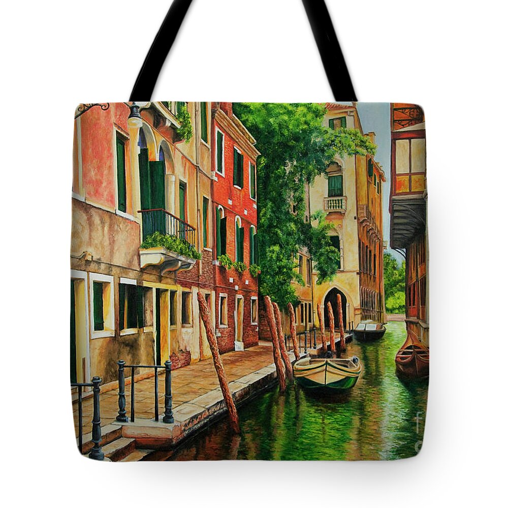 Venice Canal Tote Bag featuring the painting Beautiful Side Canal In Venice by Charlotte Blanchard