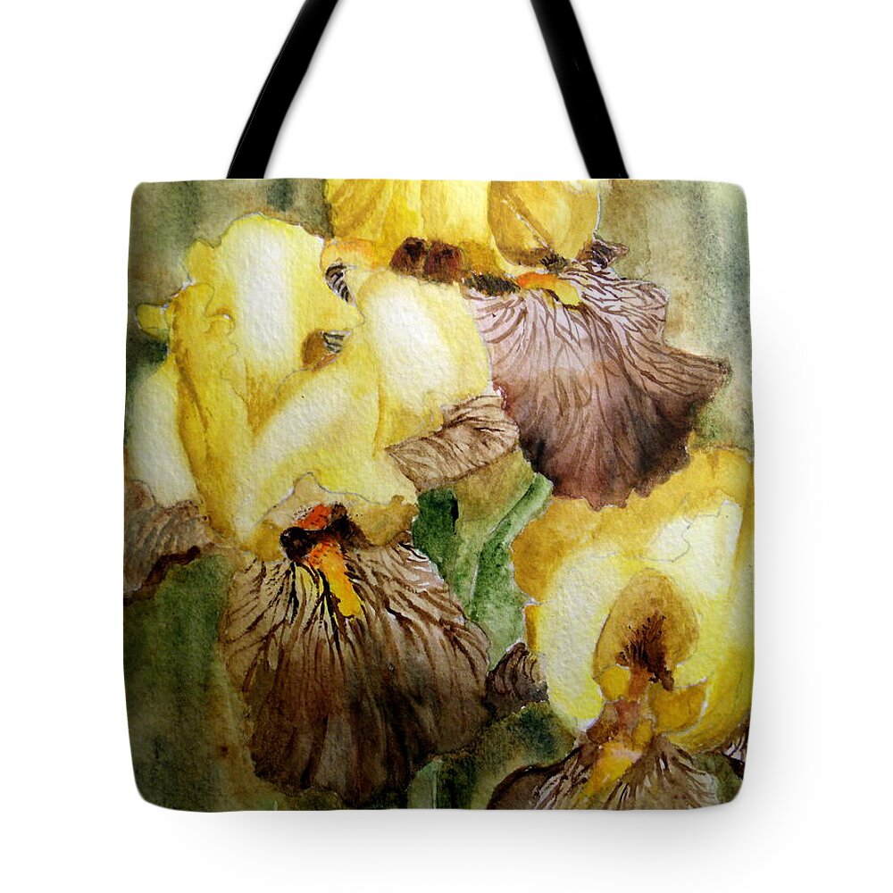 Iris Tote Bag featuring the painting Beautiful Yellow Iris by Carol Grimes