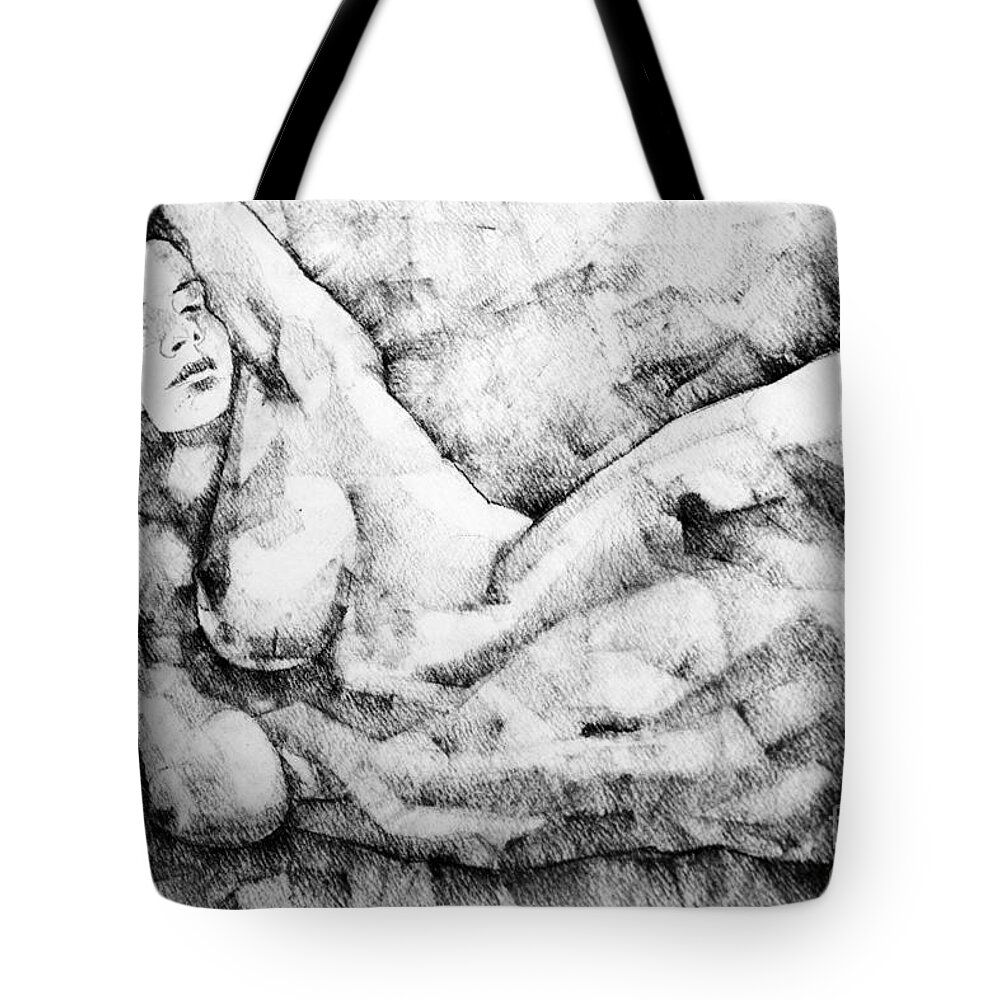 Drawing Tote Bag featuring the drawing Beautiful young girl pencil art drawing by Dimitar Hristov