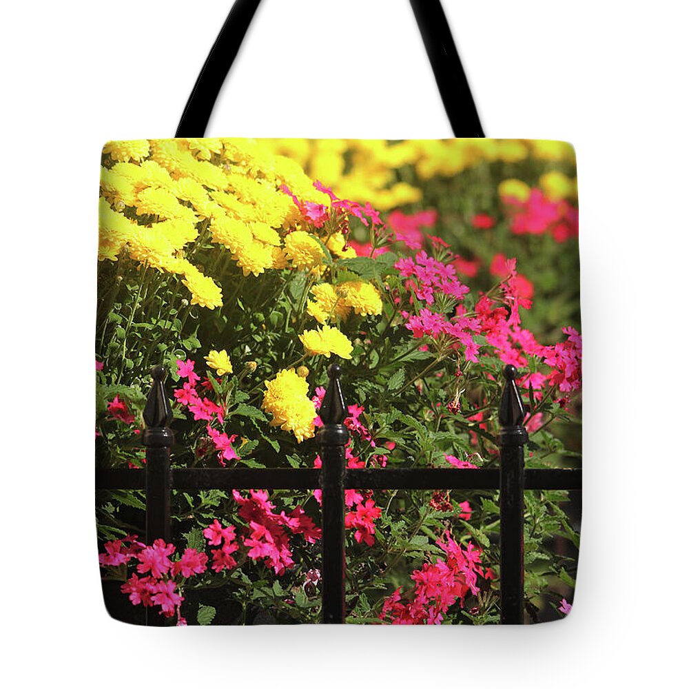 Floral Tote Bag featuring the photograph Beauty Beyond the Gate by Trina Ansel
