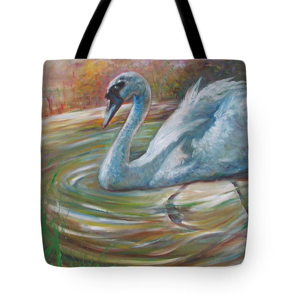 Swan Tote Bag featuring the painting Beauty in The Battle by Sukalya Chearanantana