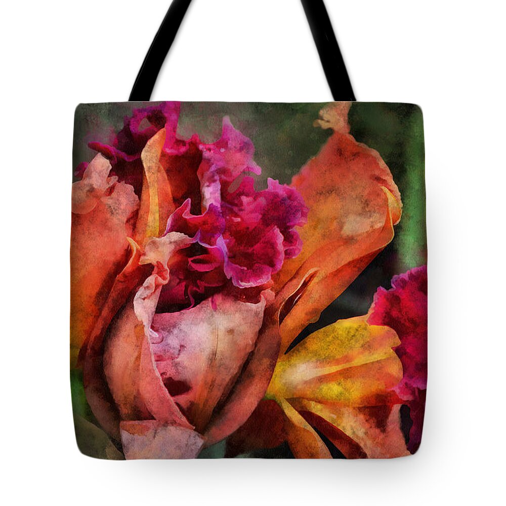 Flower Tote Bag featuring the mixed media Beauty Of An Orchid by Trish Tritz