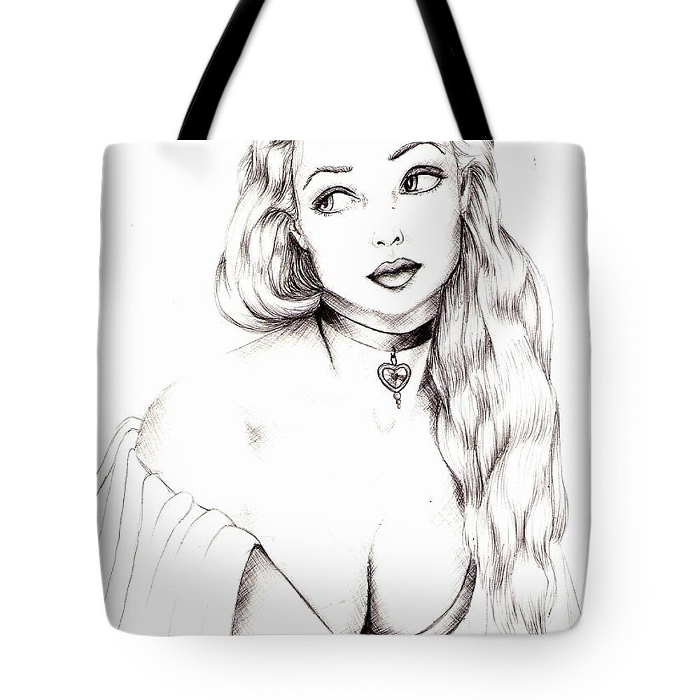 Figure Tote Bag featuring the drawing Beauty by Scarlett Royale