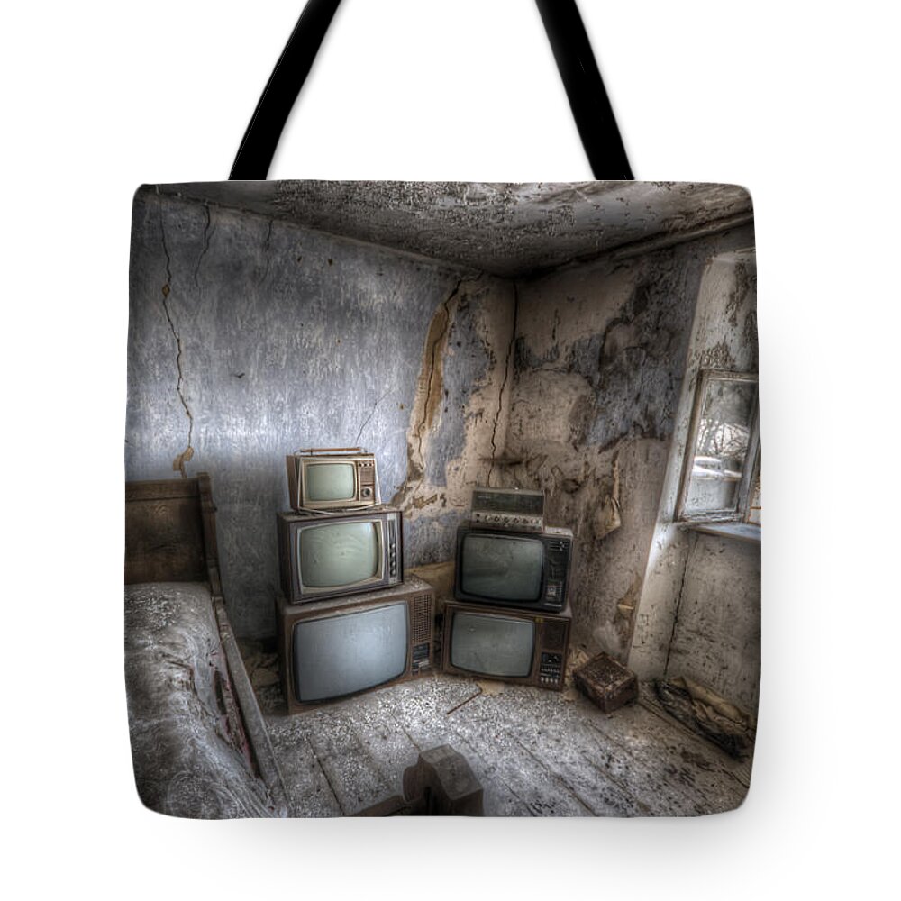 Urbex Tote Bag featuring the digital art Bed time TV by Nathan Wright