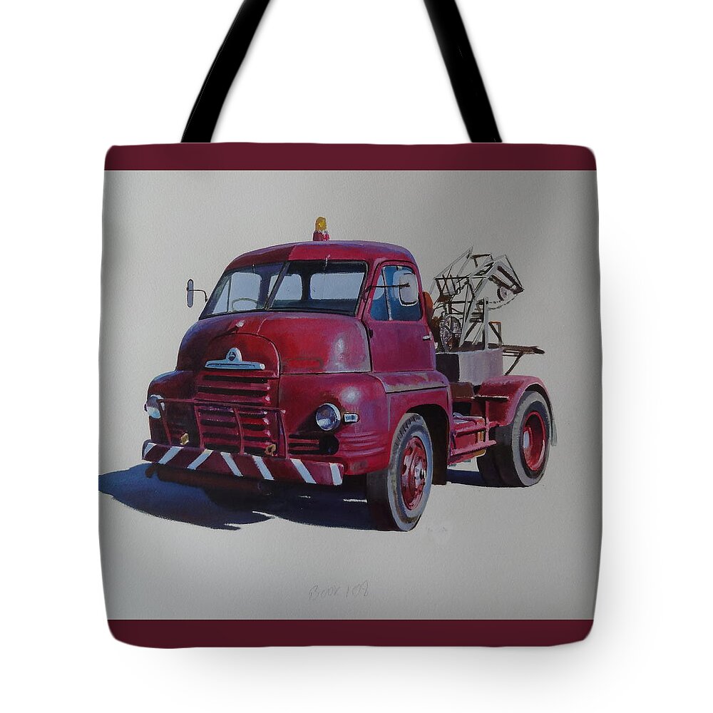 Bedford Tote Bag featuring the painting Bedford S type wrecker. by Mike Jeffries