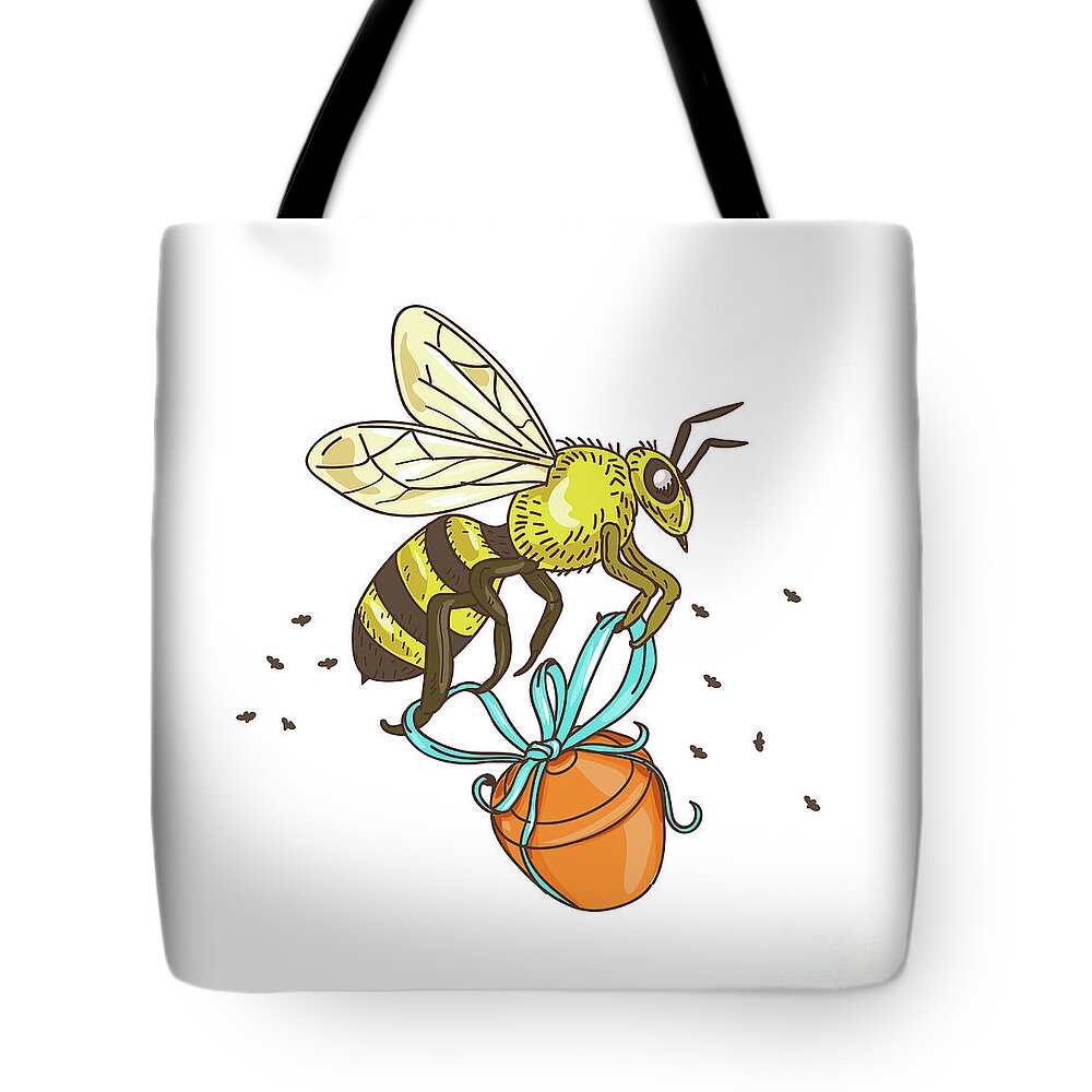 Bee Carrying Honey Pot Drawing Tote Bag by Aloysius Patrimonio
