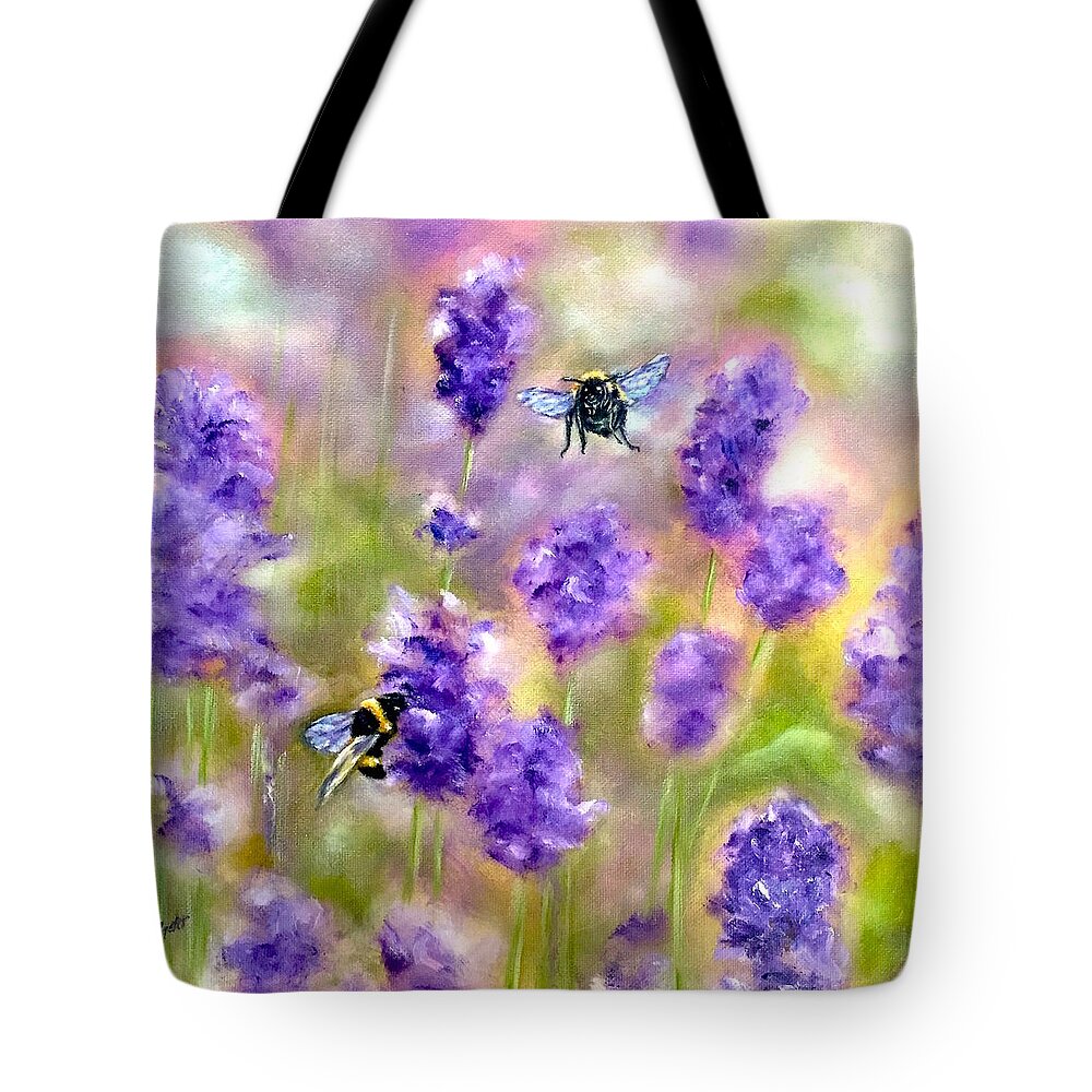 Bumble Bee Tote Bag featuring the painting Bee Happy by Dr Pat Gehr