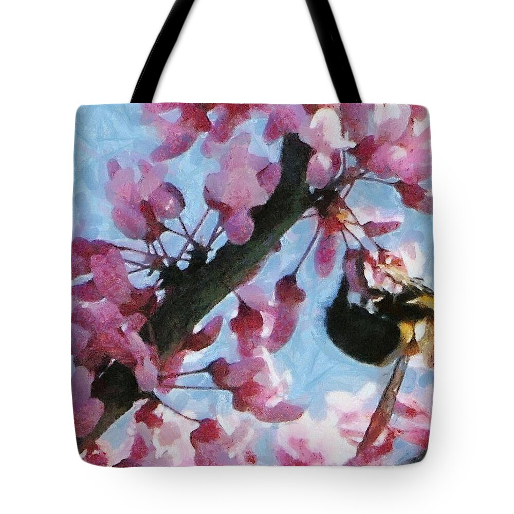 Bee Tote Bag featuring the painting Bee to the Blossom by Jeffrey Kolker