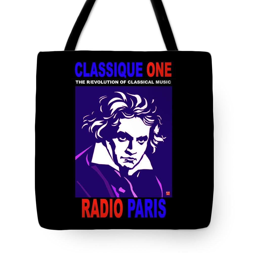 Beethoven Tote Bag featuring the digital art Beethoven Classique One Radio Paris by Ran Andrews