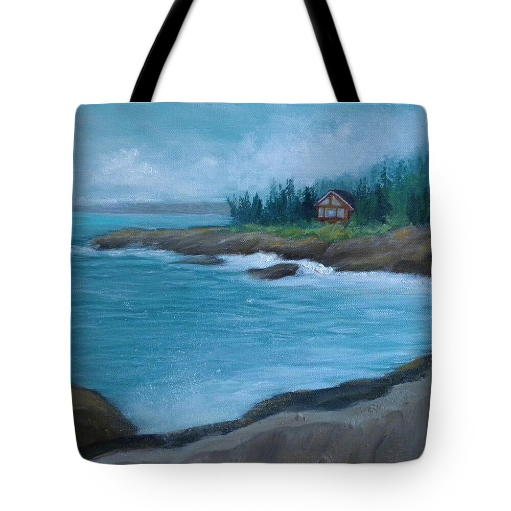 Seascape Storm Landscape Forrest Rocks Waves Tote Bag featuring the painting Before The Storm by Scott W White