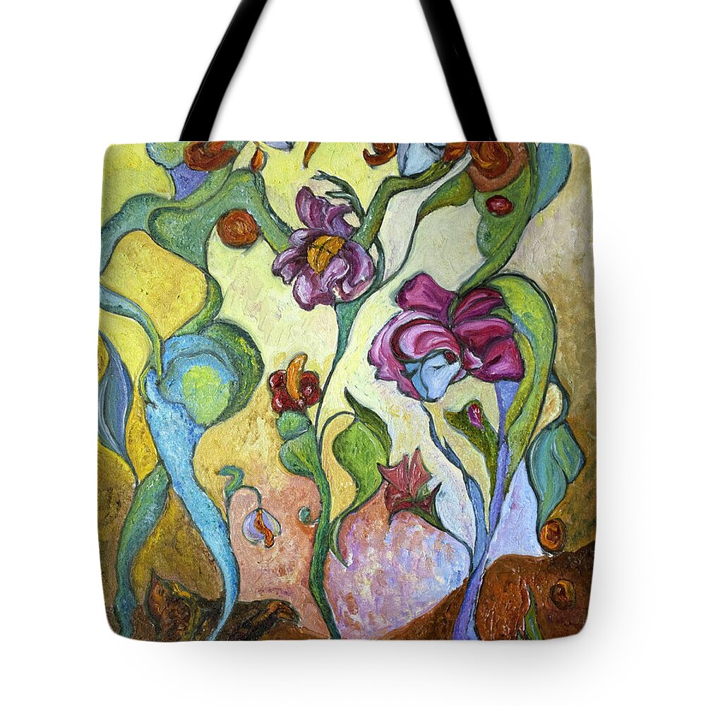 Figurative Art Paintings Tote Bag featuring the painting Beginning by Mila Ryk