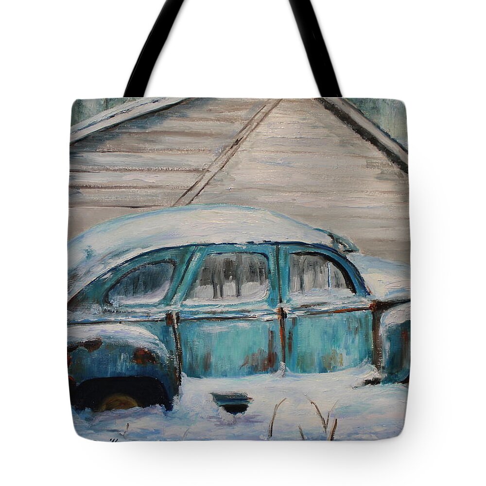 Plymouth Tote Bag featuring the painting Behind the Garage by Daniel W Green