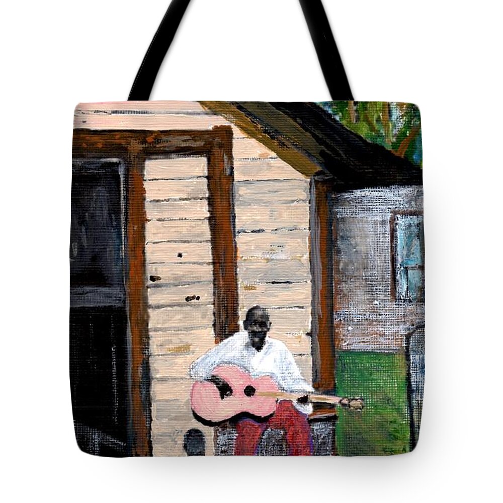 Blues Tote Bag featuring the painting Behind The Old House by Joe Dagher