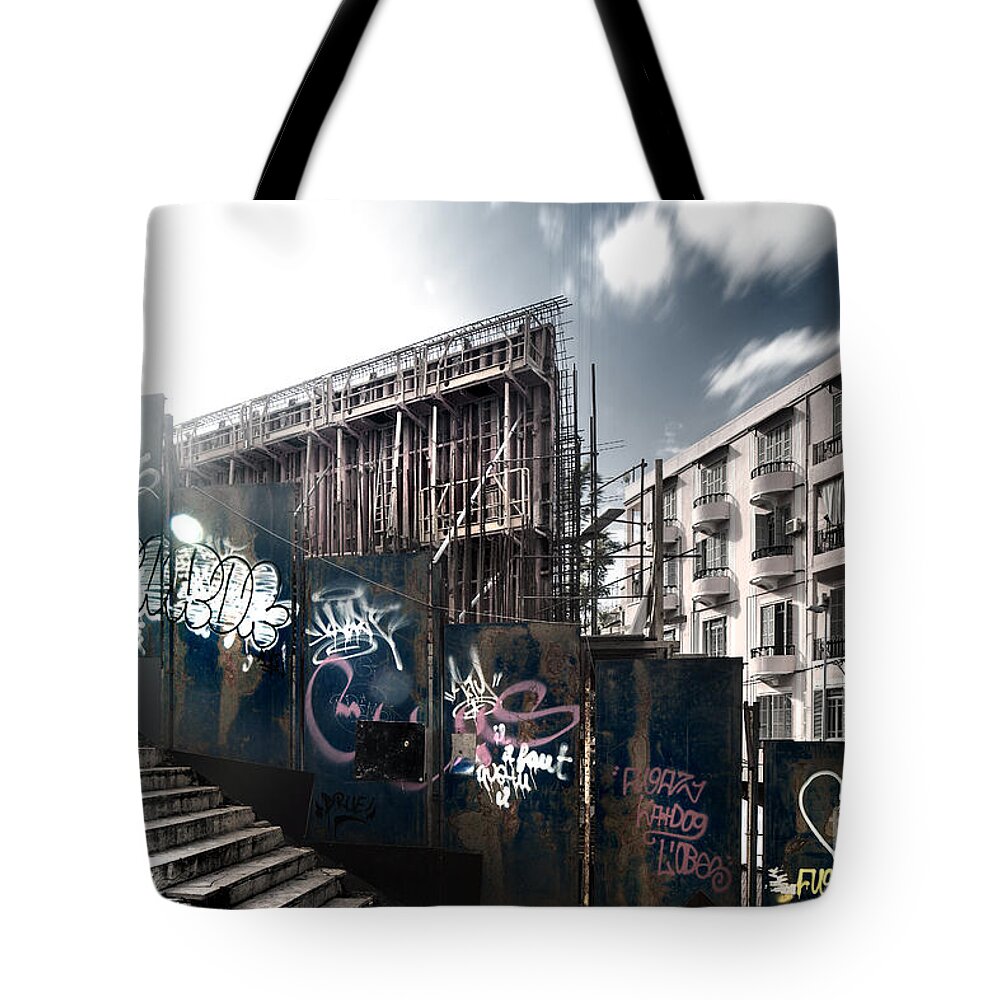 Aged Tote Bag featuring the photograph Beirut city by Anna Om