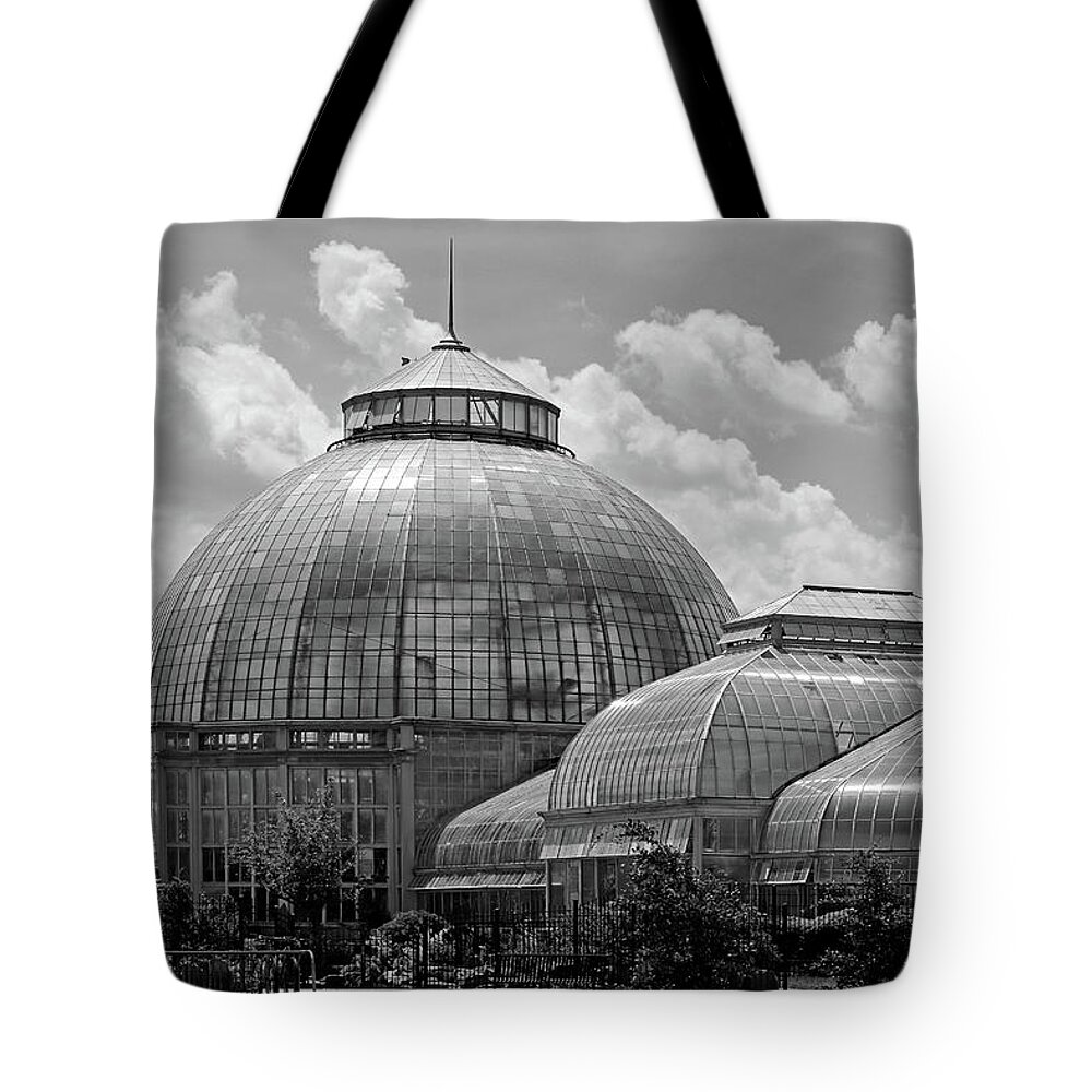 Conservatory Tote Bag featuring the photograph Belle Isle Conservatory 2 BW by Mary Bedy
