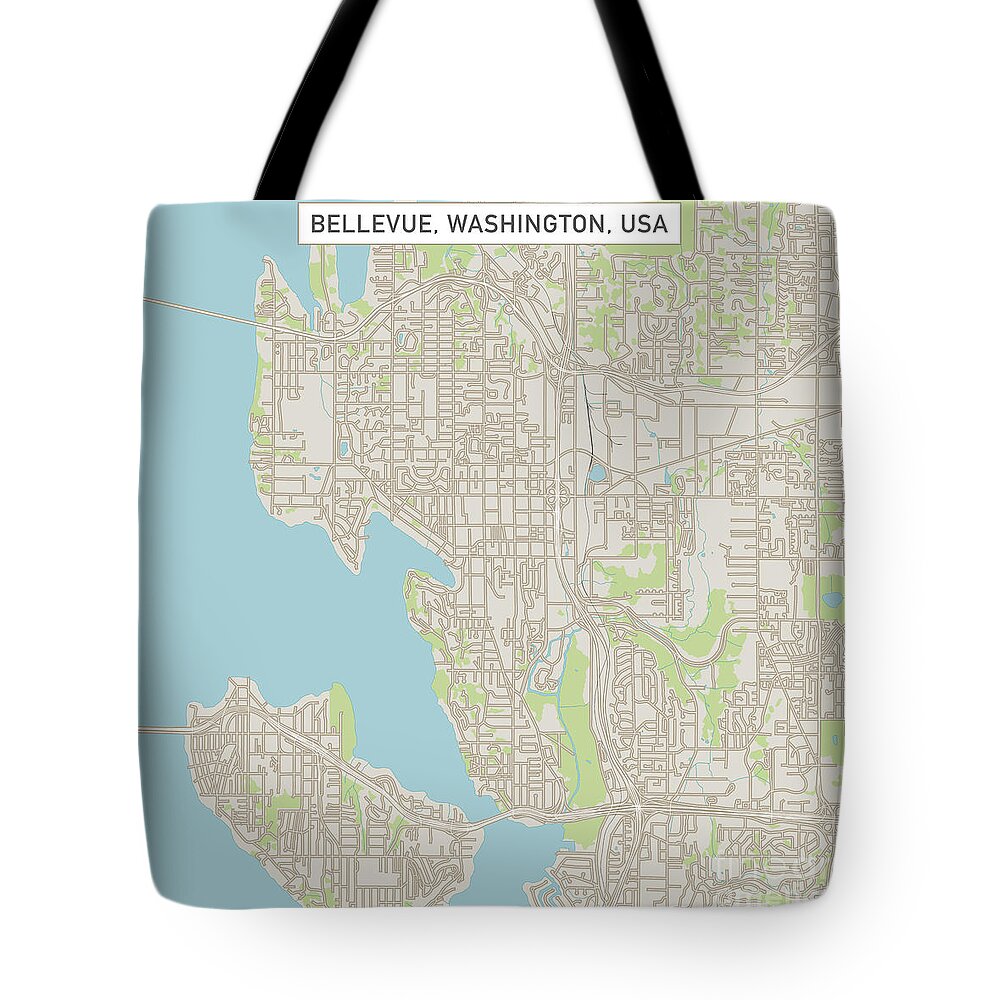 Bellevue Tote Bag featuring the digital art Bellevue Washington US City Street Map by Frank Ramspott