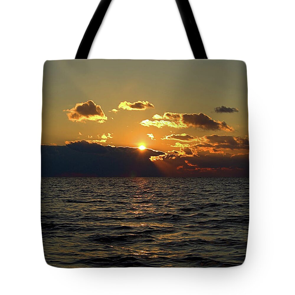 Bay Tote Bag featuring the photograph Bellport Sunset by Newwwman
