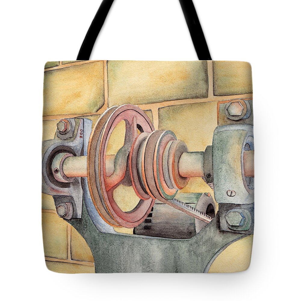 Pulley Tote Bag featuring the painting Belt Driven by Ken Powers