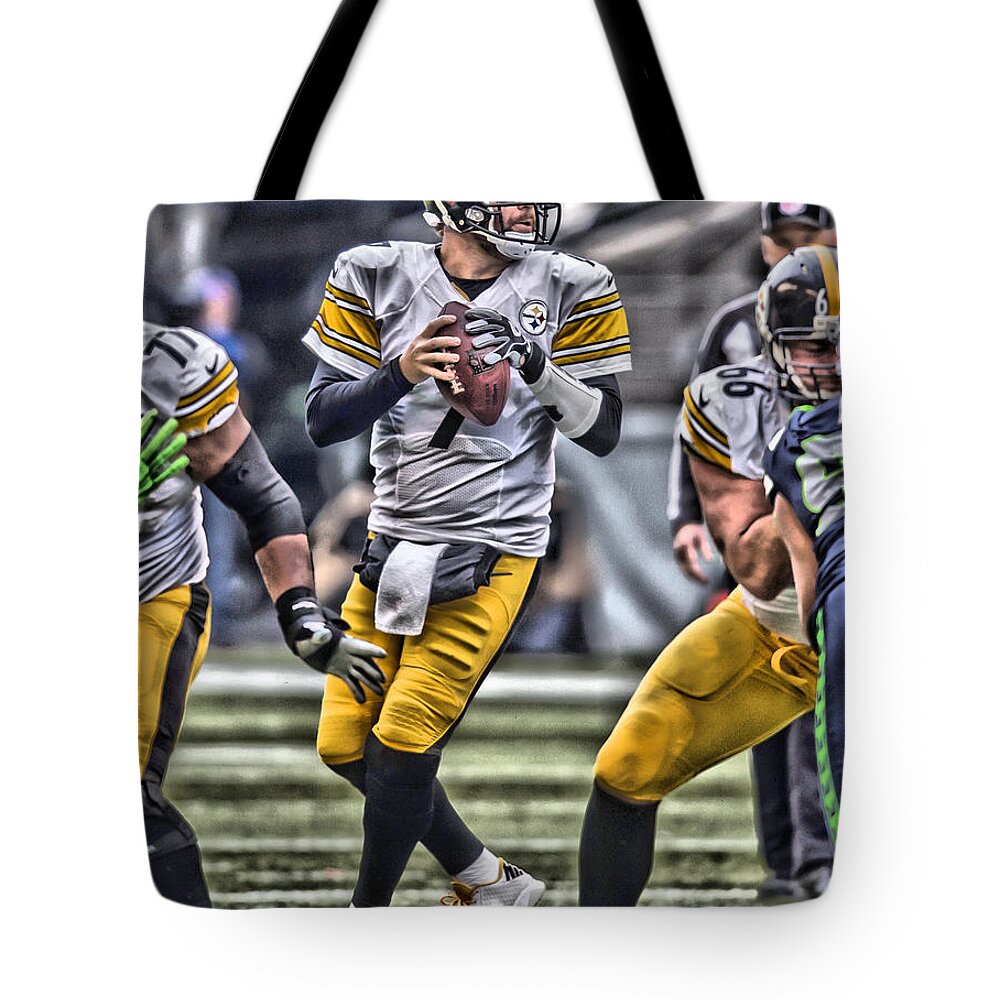 Ben Roethlisberger Tote Bag featuring the painting Ben Roethlisberger Pittsburgh Steelers art by Joe Hamilton