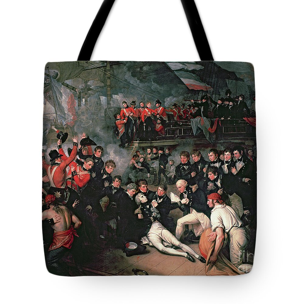 Nelson Tote Bag featuring the painting The Death of Nelson by Benjamin West by Benjamin West