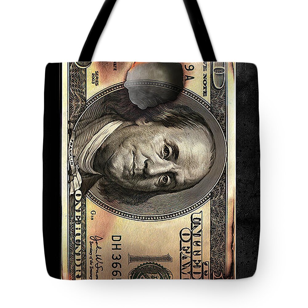 Money Tote Bag featuring the digital art Benjis to Burn by Canvas Cultures