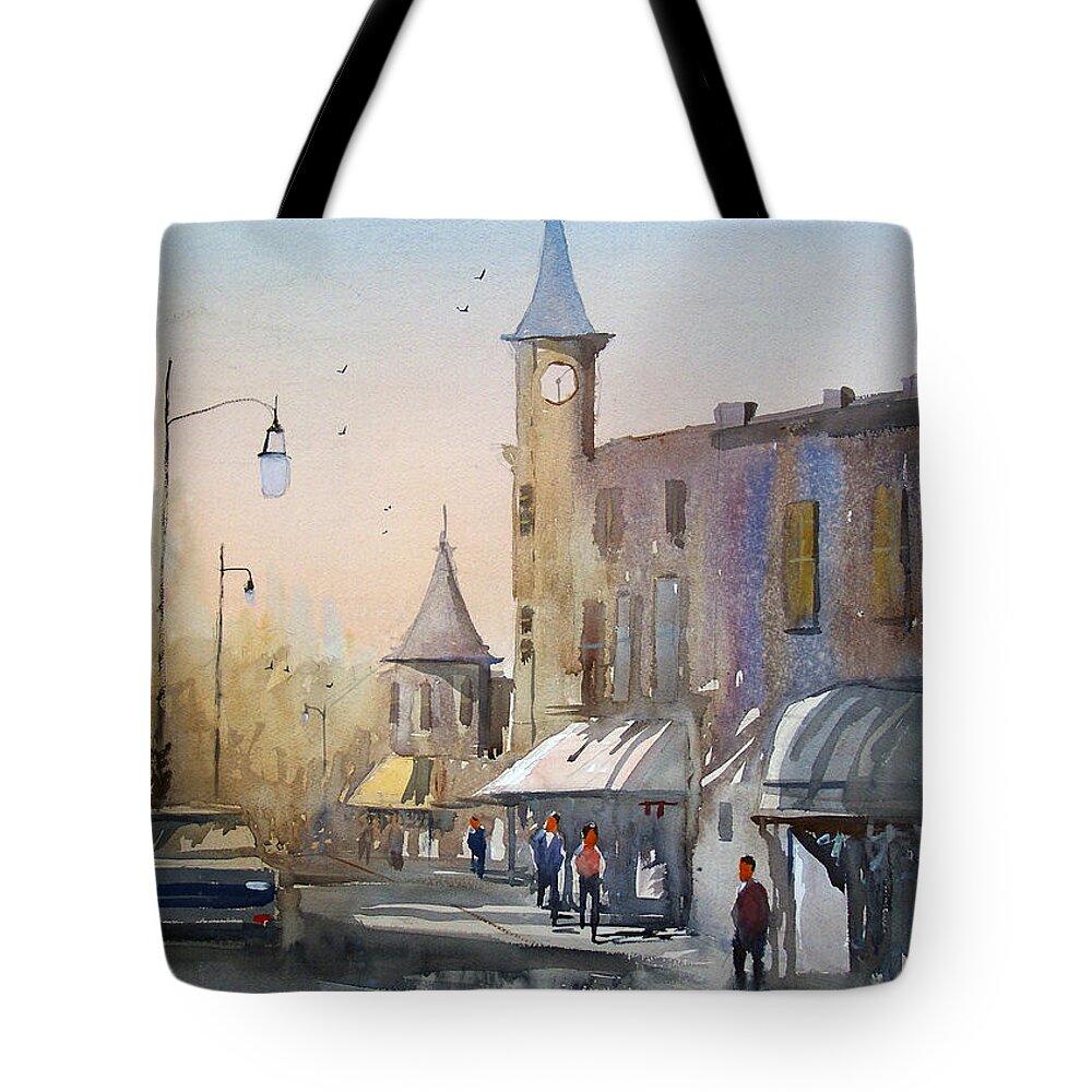 Watercolor Tote Bag featuring the painting Berlin Clock Tower by Ryan Radke