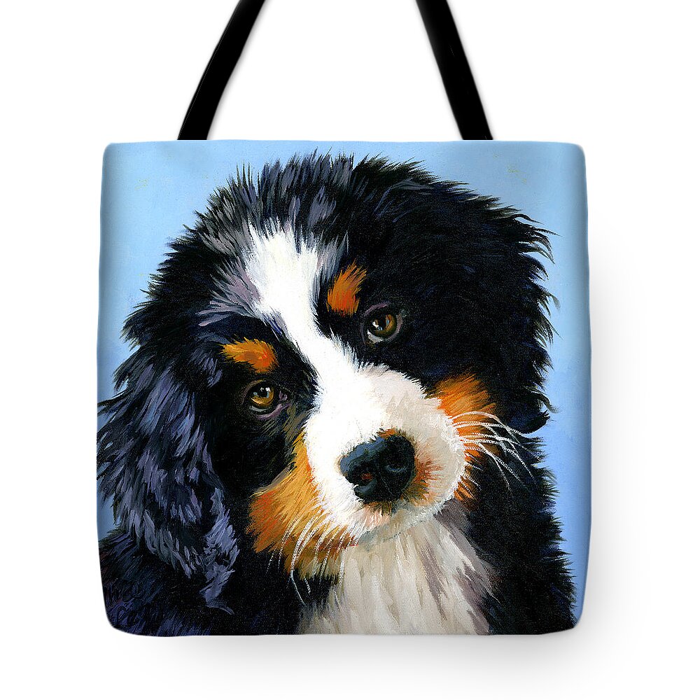 Dog Portrait Tote Bag featuring the painting Bernese Mountain Puppy by Alice Leggett