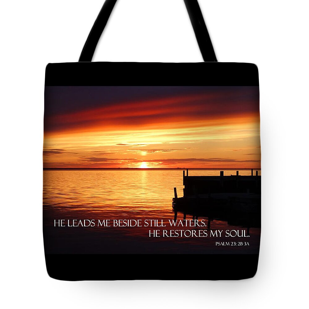 Sunset Tote Bag featuring the photograph Beside Still Waters by David T Wilkinson