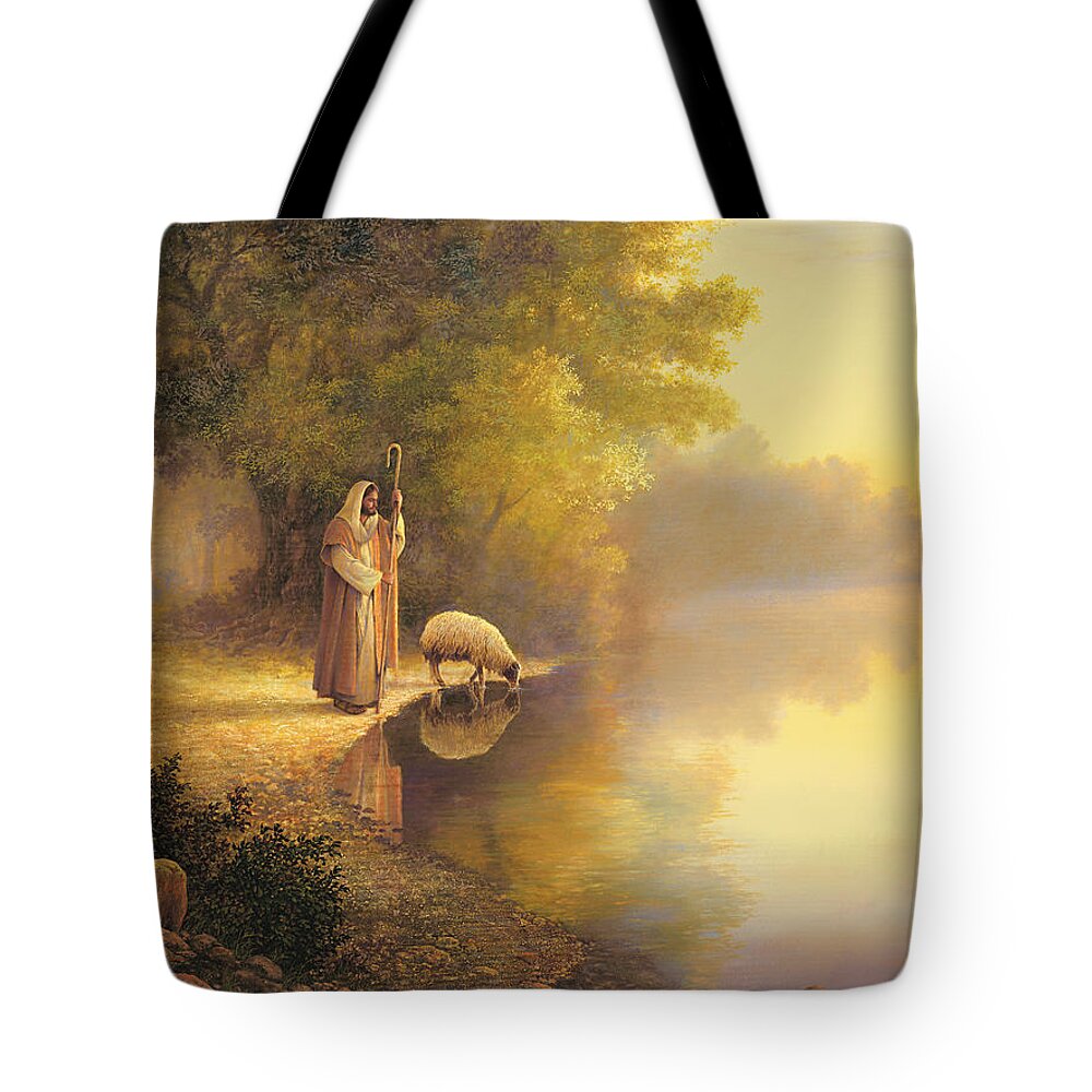 Jesus Tote Bag featuring the painting Beside Still Waters by Greg Olsen
