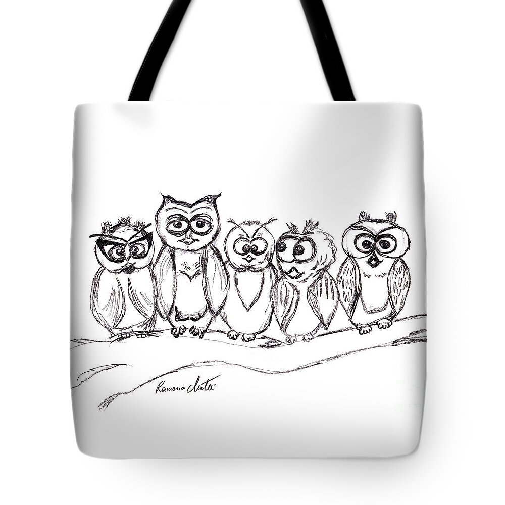 Owls Tote Bag featuring the drawing Best Buddies by Ramona Matei
