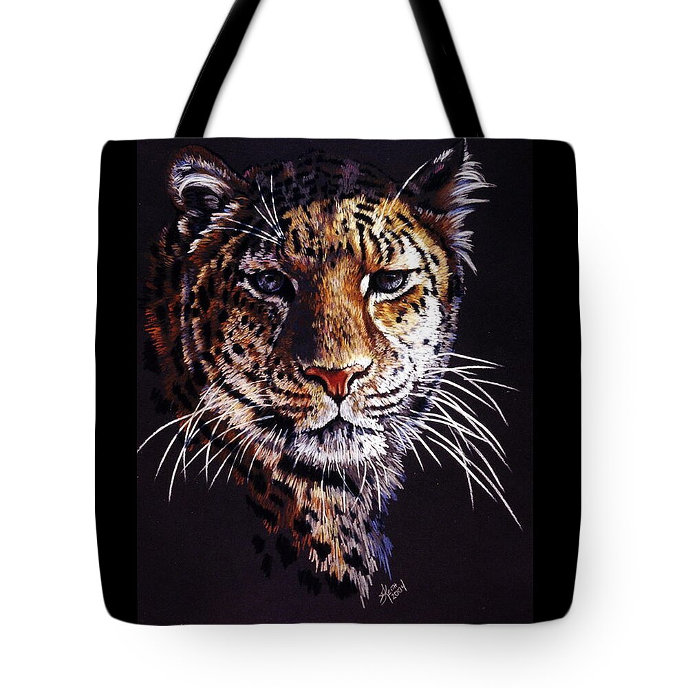 Leopard Tote Bag featuring the drawing Bewitching by Barbara Keith