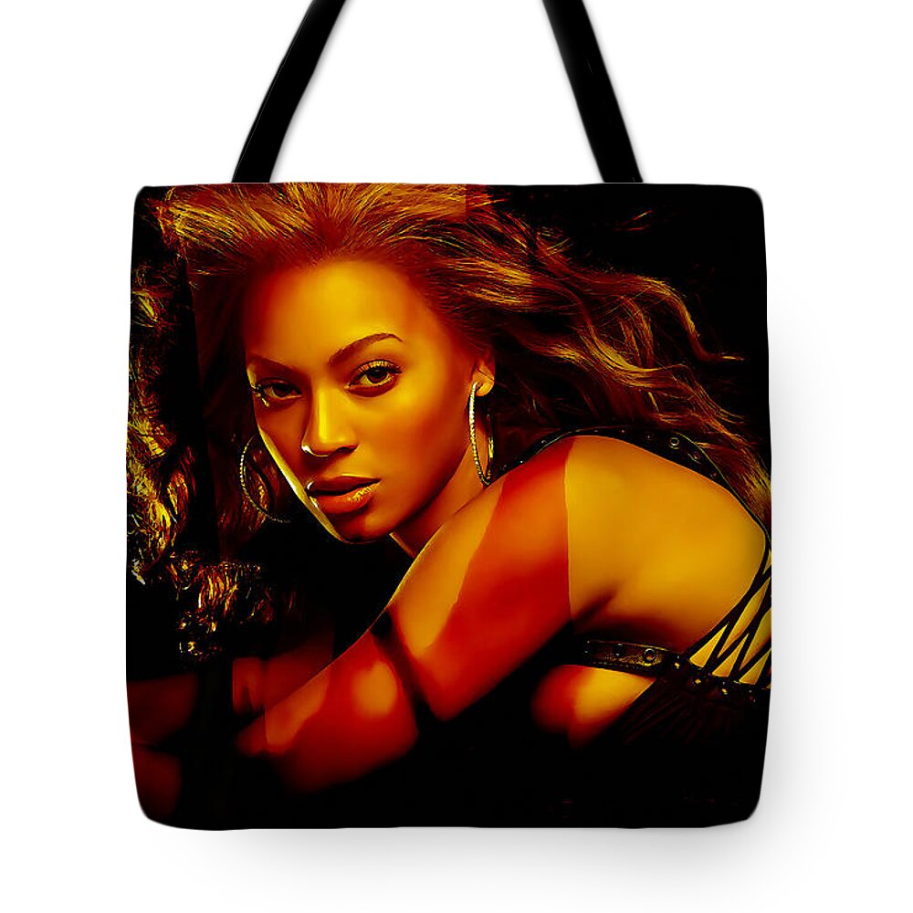 Beyonce Paintings Tote Bag featuring the mixed media Beyonce by Marvin Blaine