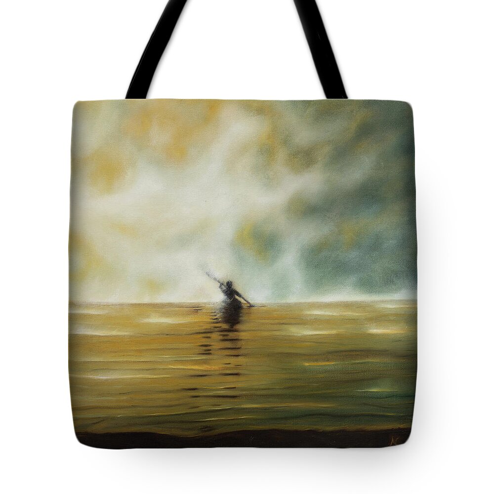 Kayak Tote Bag featuring the painting Beyond The Veil by Neslihan Ergul Colley