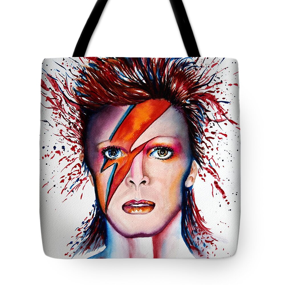 David Bowie Tote Bag featuring the painting Bi Bi Bowie by Maria Barry