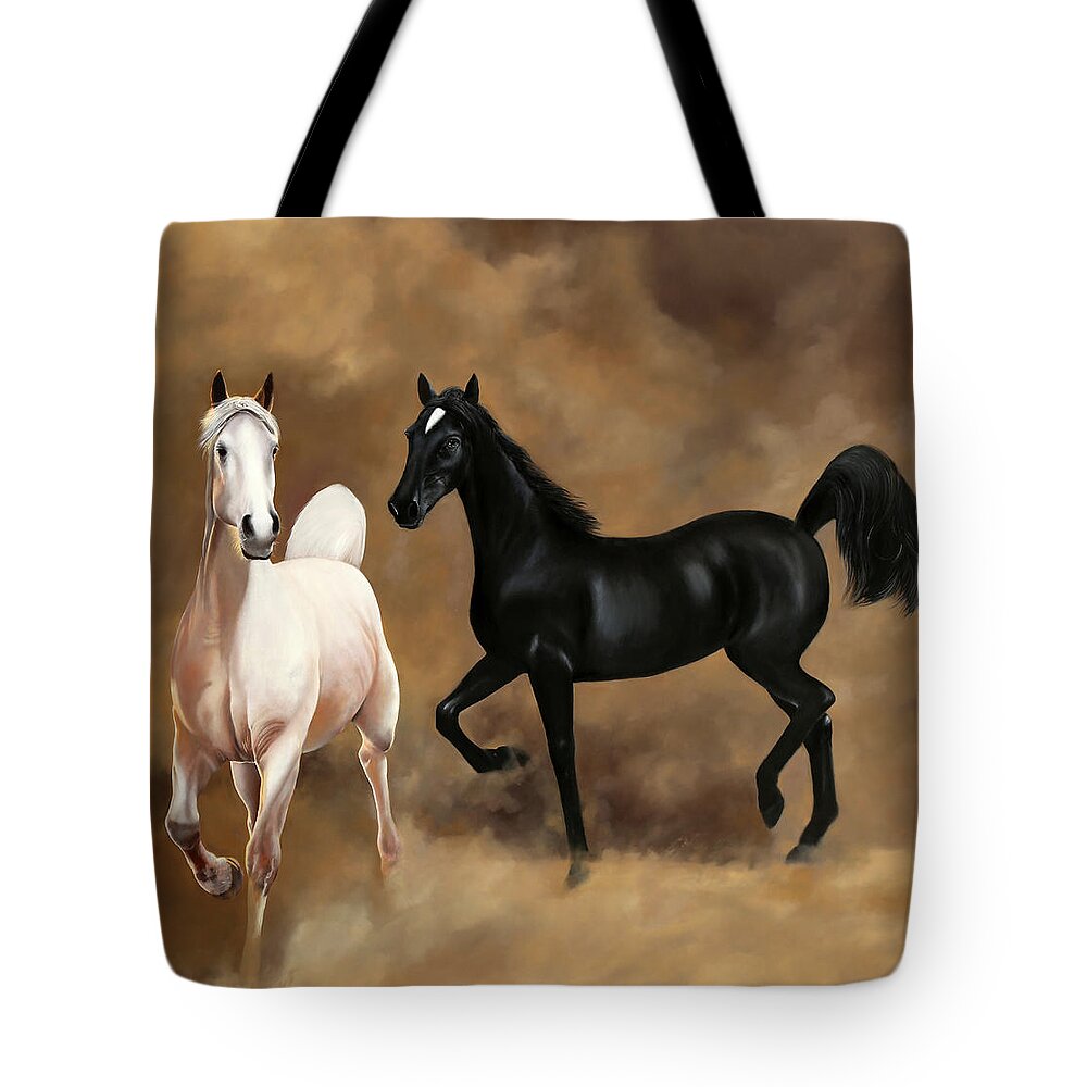 Horsescape Tote Bag featuring the painting Bianco E Nero by Danka Weitzen