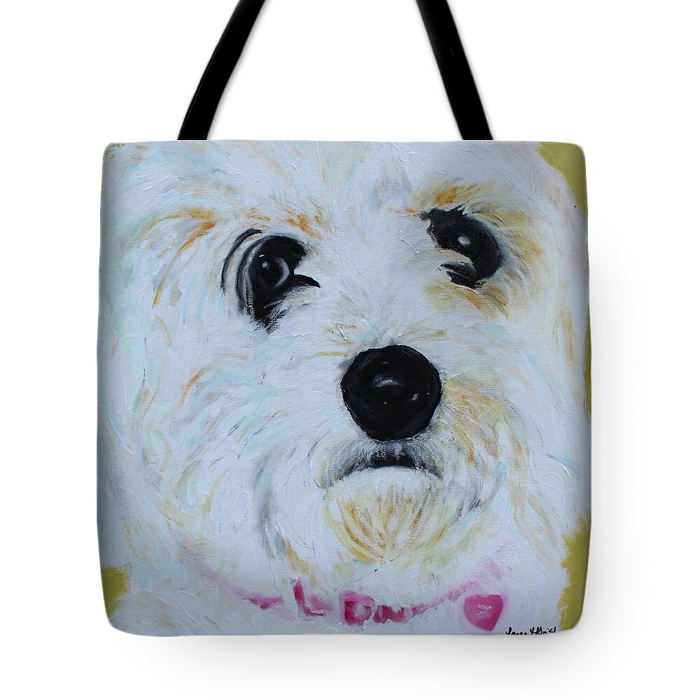 Dogs Art Tote Bag featuring the painting Bichon Frise-King Charles Cavalier Spaniel Mix - Molly by Laura Grisham