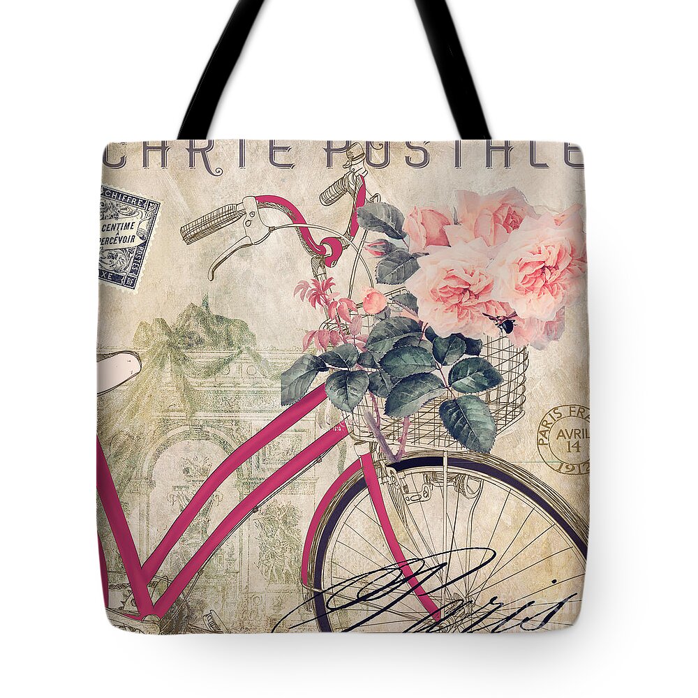 Bike Tote Bag featuring the painting Bicycling in Paris II by Mindy Sommers