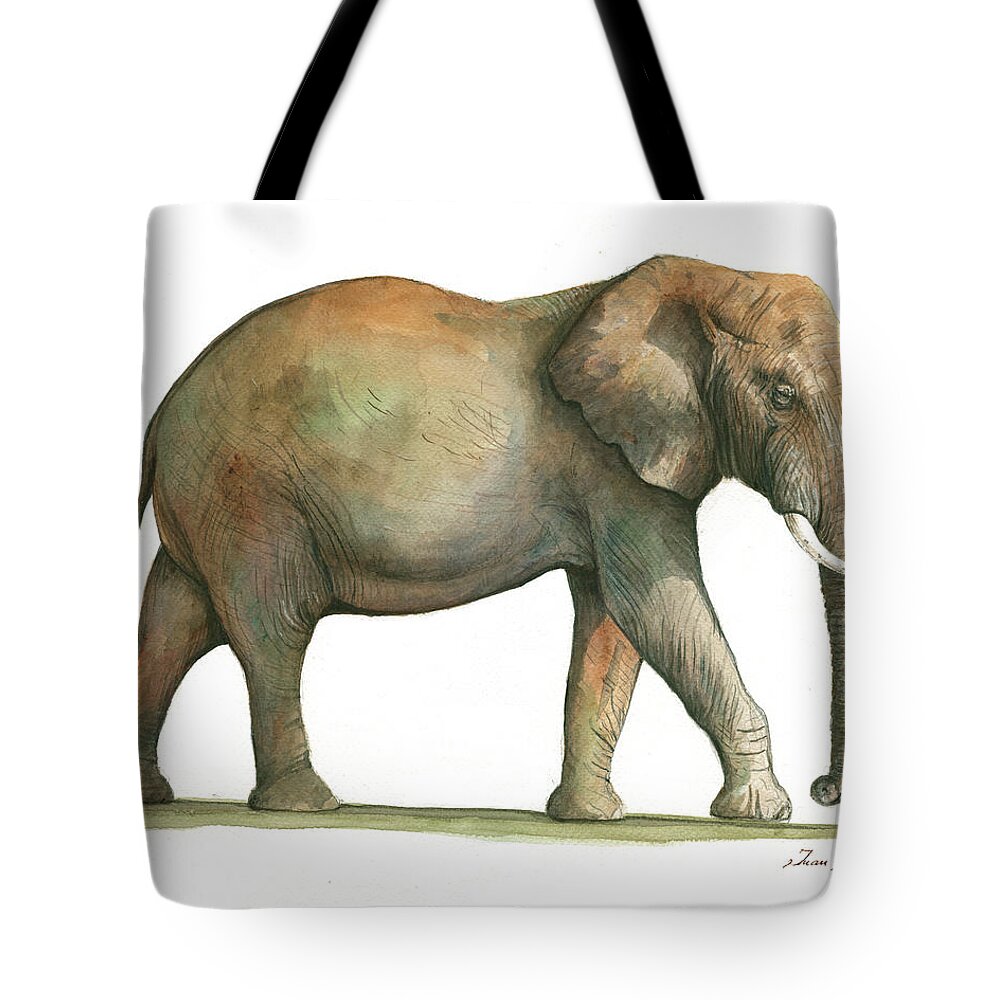 Elephant Tote Bag featuring the painting Big african male elephant by Juan Bosco