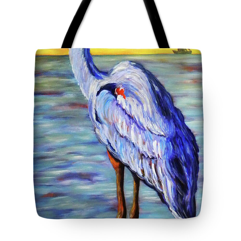 Great Blue Heron Tote Bag featuring the painting Big Blue by JoAnn Wheeler