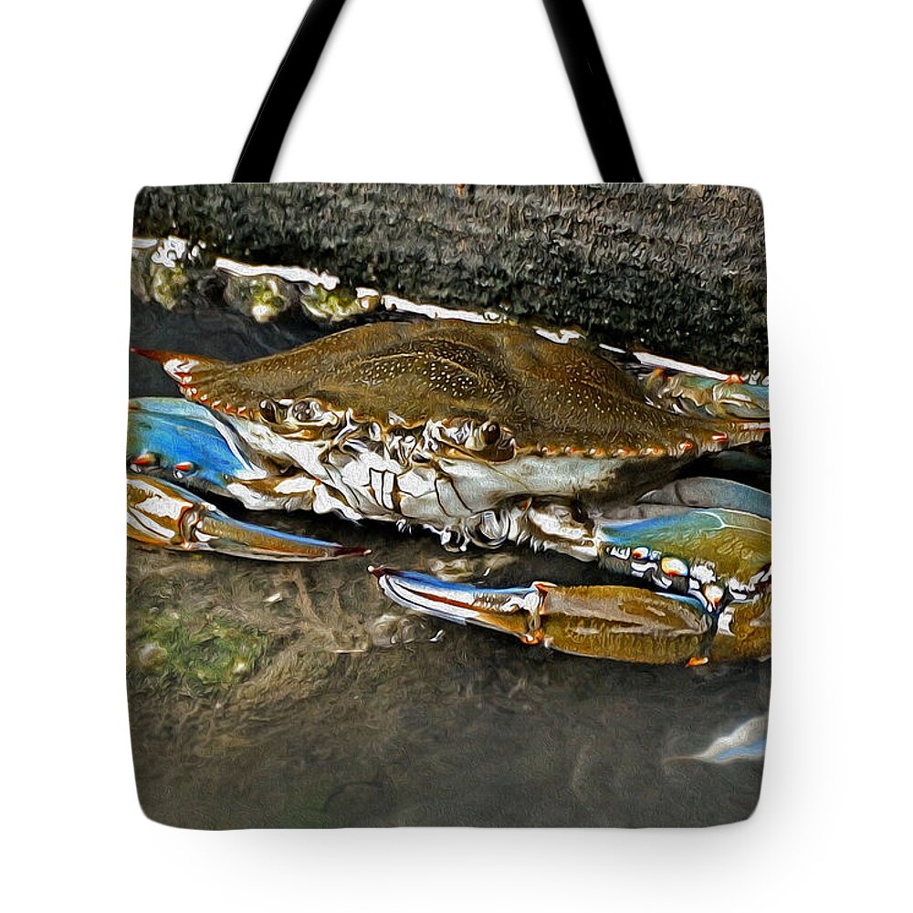 Crab Tote Bag featuring the photograph Big Blue by Kathy Baccari